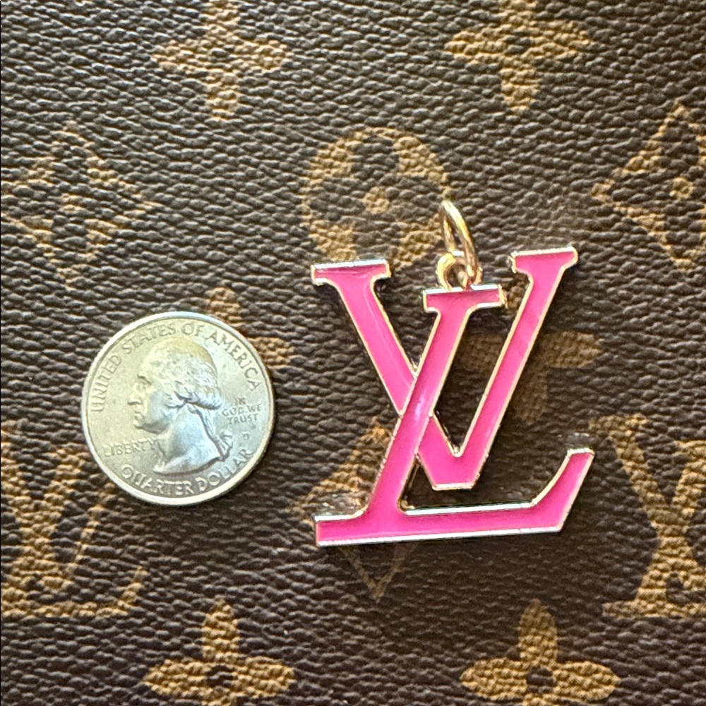 Huge hot pink Upcycled Louis Vuitton LV charm - Picture 5 of 6